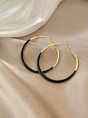 YELLOW CHIMES Half Gold Half Black Colored Bali Hoops Earrings Crystal Metal Hoop Earring