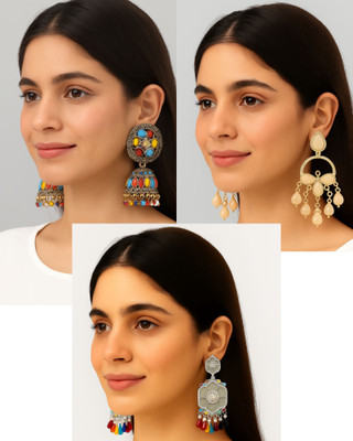 ZOOBA Ethnic Earrings Combo Set of 3 for Women & Girls – Festive Jhumka & Chandbali Crystal Alloy Jhumki Earring