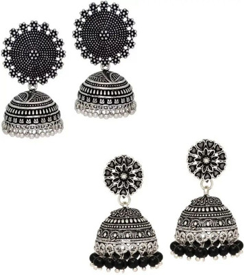 COSMODUST Oxidised Silver Traditional Jhumki Earring for Women (Combo of 2 Pair) Beads Alloy Jhumki Earring