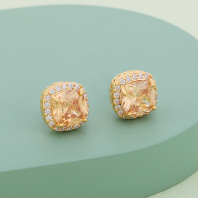 Kushal's Fashion Jewellery Champagne Gold-Plated Party Zircon Stud Earring Zircon Copper Stud Earring