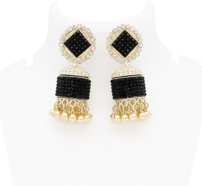 Noya Premium Traditional Black & Gold Chandbali Earrings with Kundan Work Zircon Metal Jhumki Earring