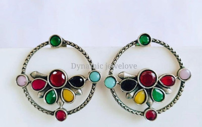 DEGHLAM Silver Oxidised Alloy Material Stone Round Stud Earrings Alloy Stud Earring