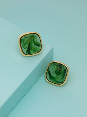 Kushal's Fashion Jewellery Green Gold-Plated Party Zircon Trendy Studs Zircon Copper Stud Earring