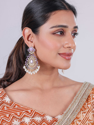 VATSALYA creation Mehandi Finish Lavender Shadow Diamonds and Pearl studded Elegant Alloy Drops & Danglers