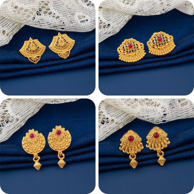 LaChoiceIt Pack of 4 Pair Traditional Gold Pleted Earring Collection Brass Earring Set