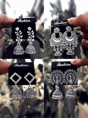Janki Creation Combo Of 4 Silver With Evil Eye Bracelet Freebie Cubic Zirconia Alloy Jhumki Earring