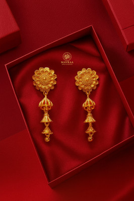 MAVRAA Mavraa Shine Gold-Plated Floral Top Long Hanging Jhumka Earrings Alloy Drops & Danglers, Jhumki Earring