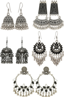 Zupito Zupito Oxidised Silver-Plated Jhumka & Chandbali Combo Earrings. Alloy Drops & Danglers, Hoop Earring, Jhumki Earring, Earring Set