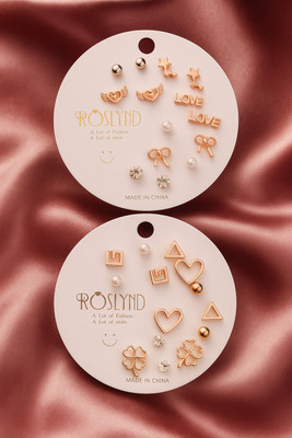 sharidhsTech Trendy Rose Gold Multi-Design Stud Earrings Set for Women & Girls Pearl Alloy Earring Set