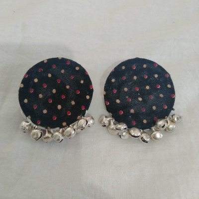 Hastakshar Black dotted Handmade Earrings Fabric Stud Earring