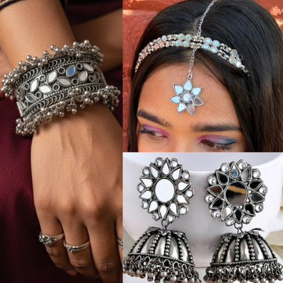 Ashir Combo of 3 Jhumki Jhumka, Mang tikka, Cuff Bracelet Bangles for Women and Girls Alloy Jhumki Earring