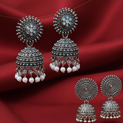 Acotox store Traditional 2 Combo Oxidised Silver Jumki Earrings for Women & Girls Alloy Jhumki Earring
