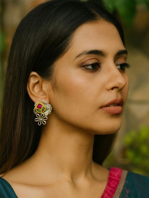 Digital Dress Room Stud Afghani Jhumka Earrings Flower Designs Brass Jhumki Earring