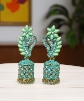 DIY Trendy Mint Green Crystal Jhumka Earrings for Women Pack of 1 Set Brass Jhumki Earring