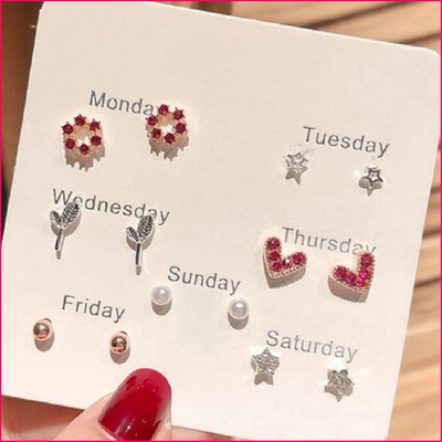 VIDALI Pack of 7 Weekly Stud Earrings for Women And Girls Cubic Zirconia Alloy Drops & Danglers