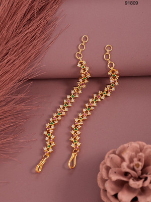 VARNI JEWLLERY Elegant 1 Gram Gold Plated Earchain. Cubic Zirconia Brass Chandbali Earring