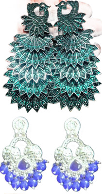 Hernger traders Peacock-Jhumki-04_04 & Three_Round_Purple00_01 Cubic Zirconia Alloy Earring Set