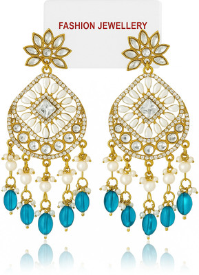 SSN Gold plated traditional pearl and kundan earring beads alloy chandbali Beads Alloy Chandbali Earring