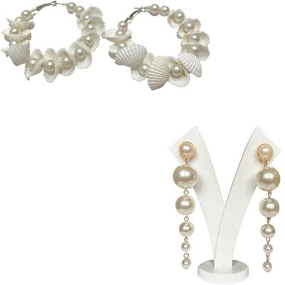 Maefele Shell Hoops and Pearl Danglers Alloy Drops & Danglers, Hoop Earring