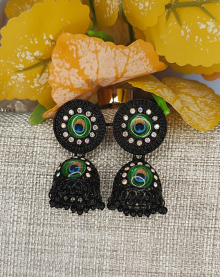 MD CREATIONS HUB Black Peacock Eye Jhumka Earrings for Women | Traditional & Western Wear Crystal Alloy Jhumki Earring, Stud Earring