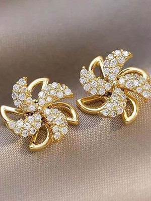 Dressberry Korean Studded Windmill Rotating Gold-Plated Stud Earrings For Women And Girls Cubic Zirconia Alloy Stud Earring