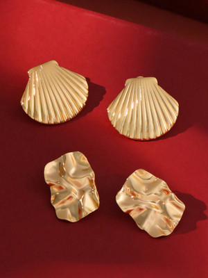 Qiroko Shoreline Collection | Statement Beach Earrings Set Stainless Steel Combo of 2 Brass Stud Earring