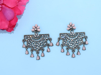 Dreamish Imitation Party Wear Korean Black Plated Pearl & Stone Beaded Hoop Earring Cubic Zirconia Alloy, Stone Chandbali Earring