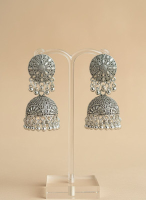 SHARANYA Oxidised Silver Floral Dome Jhumka Earrings for Women & Girls Alloy Jhumki Earring
