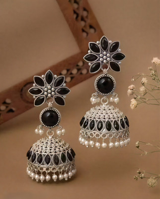 Devik Traders black round j01 Black Diamond Alloy Jhumki Earring