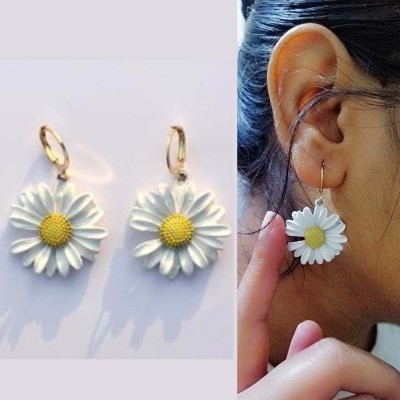 RV YUWON Beauti ful Daisy Flower Designer Drops Earring Cubic Zirconia Alloy Drops & Danglers