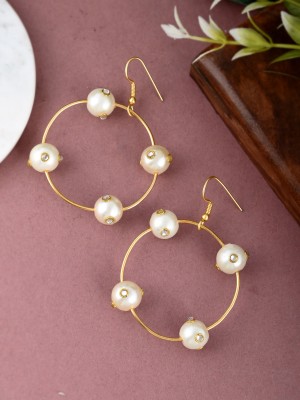 Silvermerc Designs Gold Toned Circular Western Drop Earrings Pearl Brass Hoop Earring