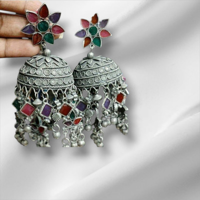 Taashu Creations Celebrity Inspired Oxidised Silver Big Size Jhumki Earrings Metal Jhumki Earring