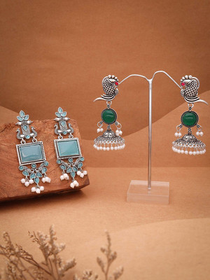 ANOUK Pack of 2 Silver Drop & Danglers Earring for Women & Girls Diamond Brass Drops & Danglers