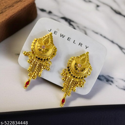 SHREEJI FASHION JEWELLRY 1 GRAM GOLD PLATED JHUMKI ( STUD ) EARRINGS FOR WOMEN/GIRLS. Cubic Zirconia Brass Chandbali Earring