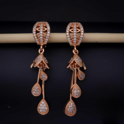 immitation Opulent Rose Gold Swan Motif & Floral Tassel Earrings Metal Stud Earring