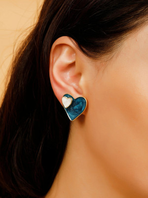 Lady Raiment Blue & White Dual Heart Stud Earing Cubic Zirconia Brass Stud Earring