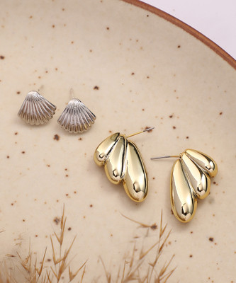 SOHI Set Of 2 Simplicity Stud Earrings - California Gold Alloy Earring Set