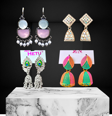 ARearring Trendy Combo of Stylish Designer Earrings for Women and Girls – (Pack of 4) Pearl, Cubic Zirconia Alloy Stud Earring, Drops & Danglers, Jhumki Earring