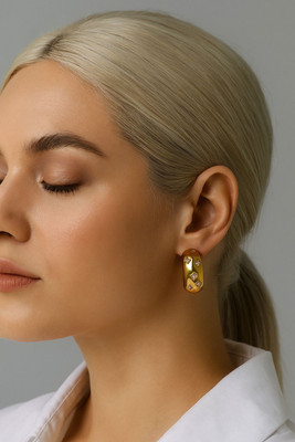 vien Chunky Smooth C Shape Earring PVD 18k Stainless Steel Gold Plated Earring Cubic Zirconia Stainless Steel Stud Earring