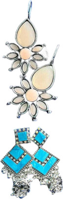 Hernger traders Flower_Kundan_Beige_01 & K3_Aqua_06 Cubic Zirconia Alloy Earring Set
