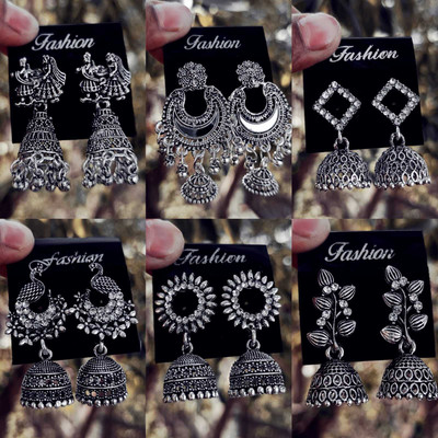 JV CREATION Combo of 6 Pair Stylish Silver Plated Earrings for Women & Girls Cubic Zirconia Alloy Chandbali Earring, Drops & Danglers, Jhumki Earring, Stud Earring, Earring Set