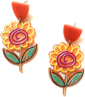 Evince MODE Funky acrylic orange flower earrings . Valentine , Christmas , Birthday gift. Acrylic Drops & Danglers