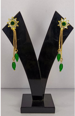 MK Gallery Golden earrings green stone and white kundan Cubic Zirconia Alloy Jhumki Earring