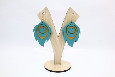 WOOZY WORK Peacock Feather Design Earring for Women Fashion Handmade Lightweight Earrings Wood Earring Set