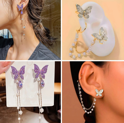 kurm shop Korean Style Butterfly Earrings for Women & Girls Cubic Zirconia Alloy, Brass Drops & Danglers, Earring Set