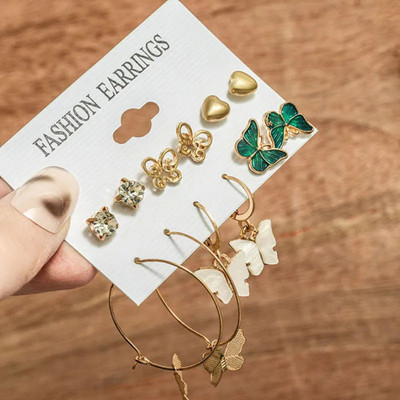 Zaphariq Combo of 6 Pair Golden Heart Stone Stud/Butterfly Hoop Earrings For Women/Girls Cubic Zirconia Alloy Hoop Earring