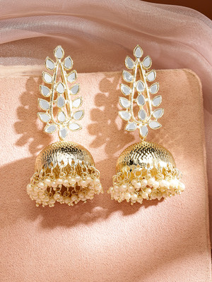 RUBANS Rubans Gold Plated Mirror Studded Beaded Dome Shped Jhumkas Brass Jhumki Earring