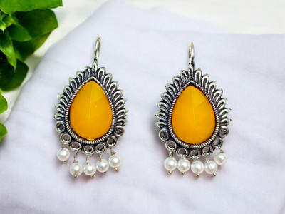 ARearring Trendy Silver-Plated Yellow Drop Earrings with Pearl Beads for Women & Girls Beads, Pearl Alloy Drops & Danglers