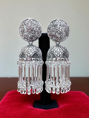 Zyra Jewelz Handmade Silver Afghan Long Earrings | Ethnic, Festive & Wedding Wear Alloy Jhumki Earring