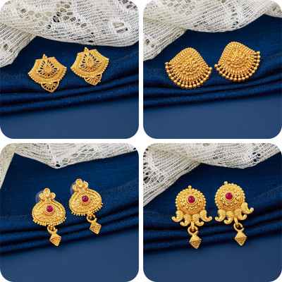LaChoiceIt Pack of 4 Pair Traditional Gold Pleted Earring Collection Brass Earring Set